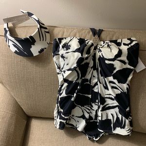 Tara Grinna split swimsuit with matching visor NWT